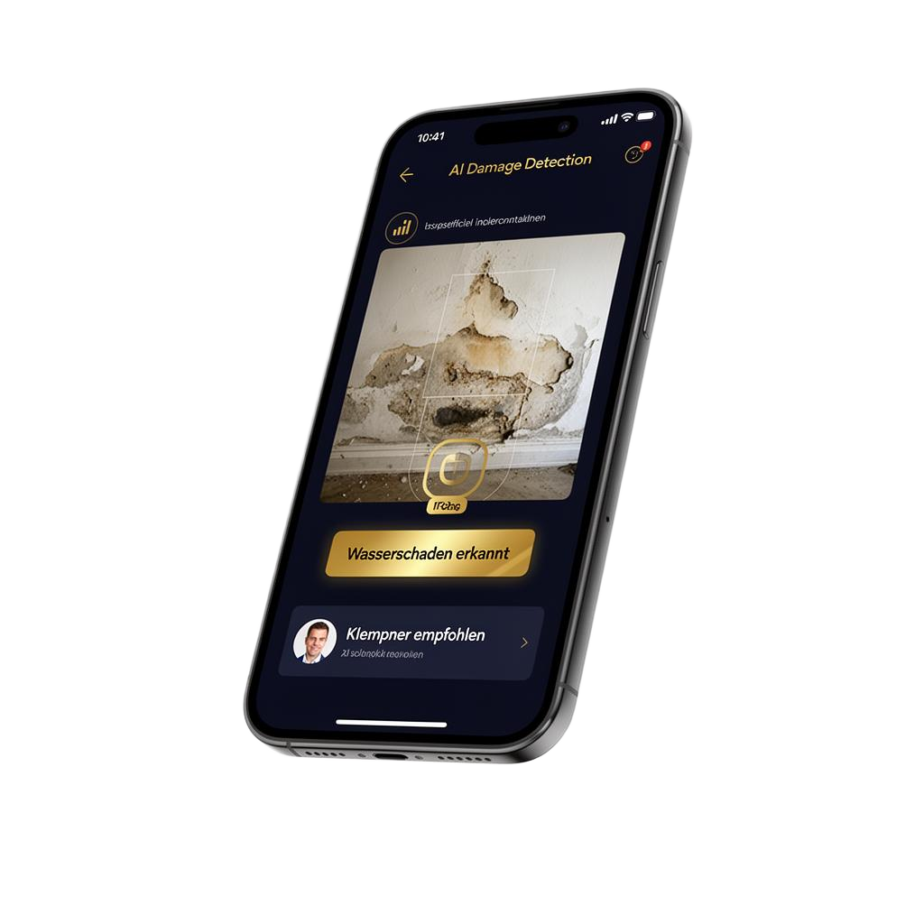 KI-Schadenserkennung in der ImmoLink Connect App – Mieter fotografiert Wasserschaden
